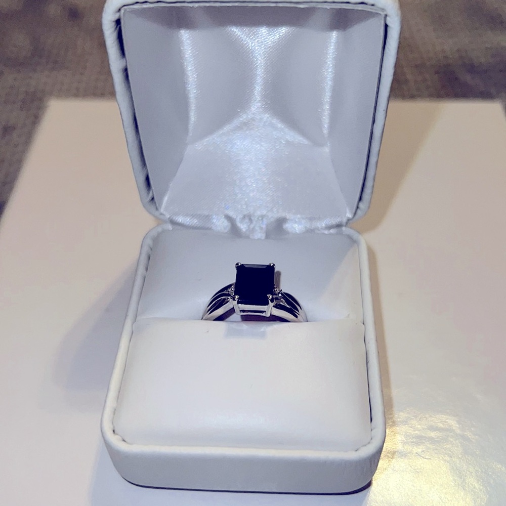 Step Cut 2.80 ct Garnet & Diamond Ring Sterling Silver